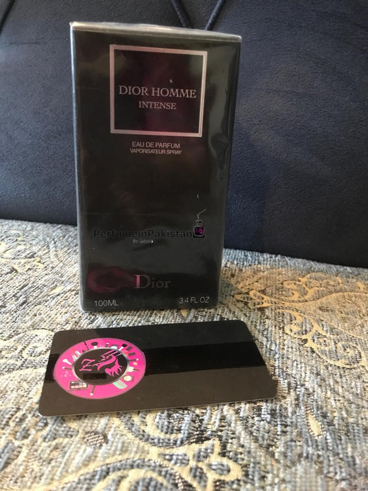 Dior Homme Intense by Dior Eau de Parfum for men in 100ml packaging displayed with PerfumeinPakistan branding card.